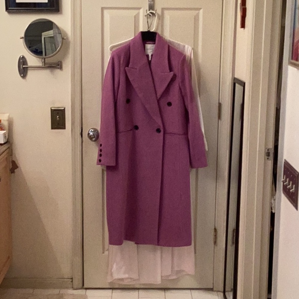 Double breasted wool blend coat in orchid.